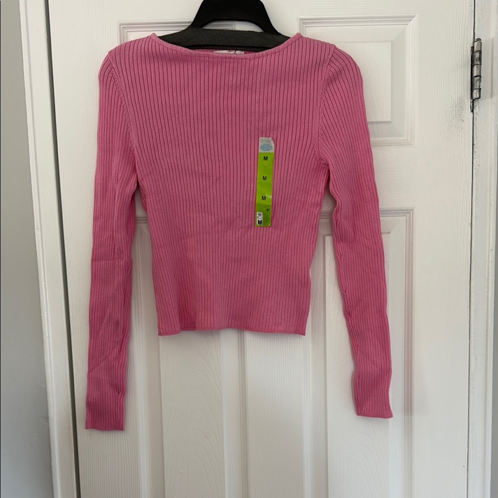 Pink Ribbed Long Sleeve Top